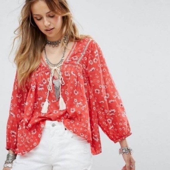 Free People Never A Dull Moment Cotton Floral Boho Top - Picture 1 of 10